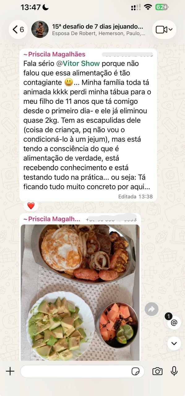 Depoimento de aluna sobre mudança na alimentação da família
