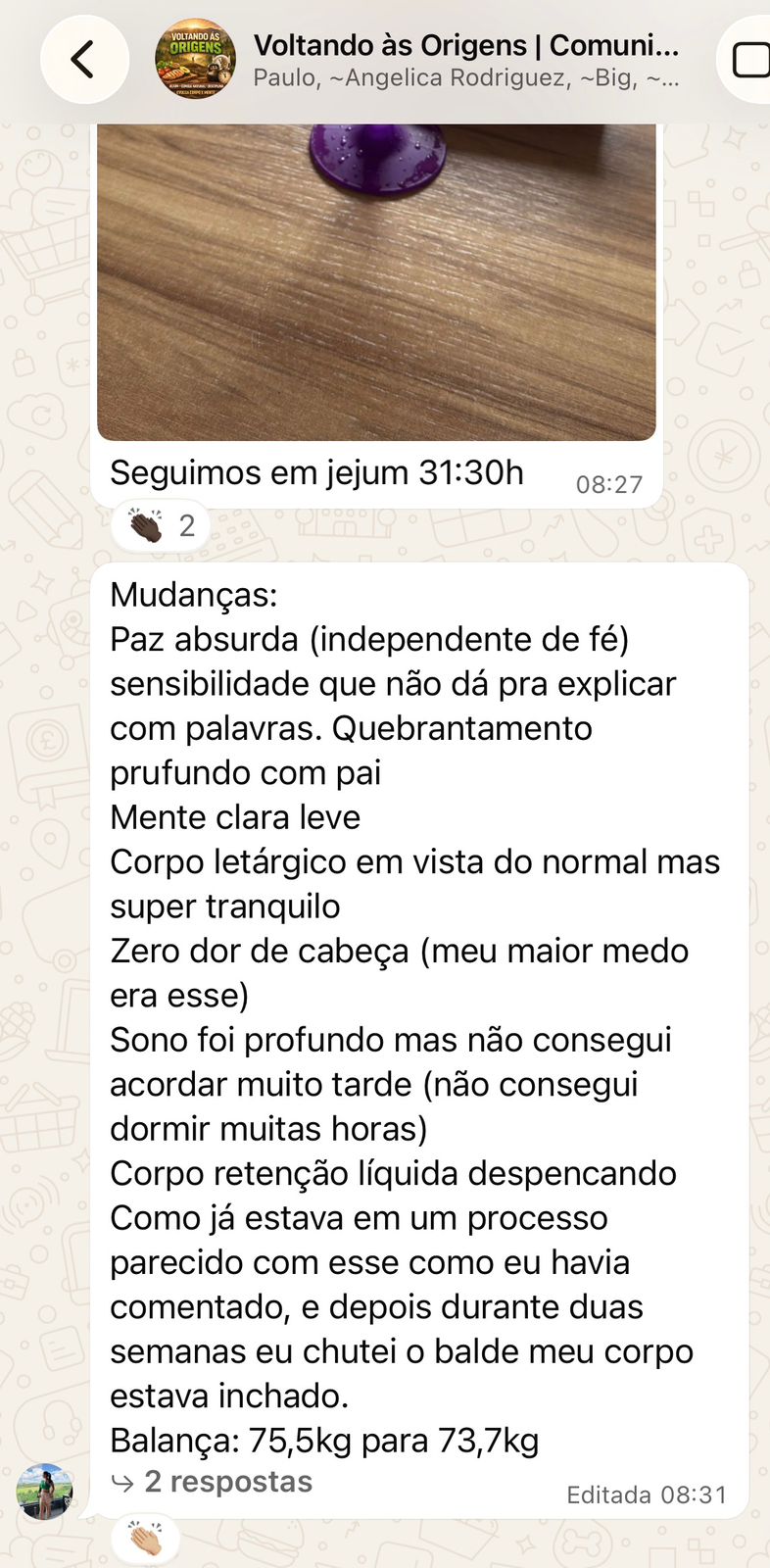 Depoimento de aluno sobre jejum de 31 horas
